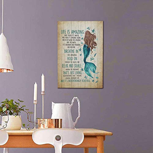 Mermaid-Wall-Decor-For-Bathroom-Modern-Artwork-For-Girl-Room-Life-Lesson-From-A-Mermaid-Canvas-Prints-Wall-Decorations-Nautical-Theme-Bathroom-For-Wall-Decor-Ready-To-Hang-16x24-Inch