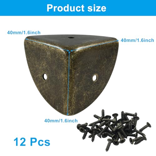 Image of 12 Pcs Metal Corner Protectors Antique Bronze Edge Guard Furniture Edge Corner Cover Angle Corner Brackets with Mounting Screws for Box Table Cabinet(1.6 inchx1.6 inchx1.6 inch)