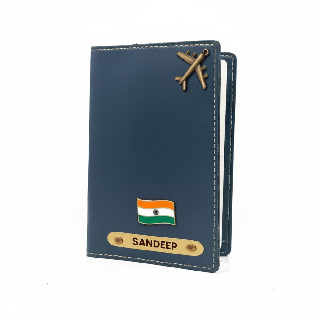 the unique gift studio Customised Passport Cover Holder with Personalised Name Charm Leather Passport Cover Holder for Men Women (Blue) - Customised Passport Holder for Gift-picture-14