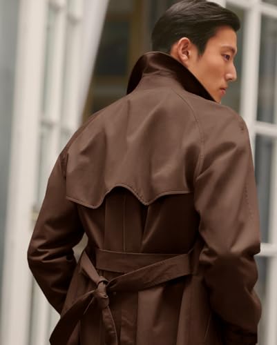 Image of Runcati Mens Trench Coat Double Breasted Notched Lapel Casual Belted Windbreaker Fall Classic Long Jacket Overcoat