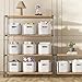 BOBIBOSS 8 Pack White Storage Bins with Lids for Shelves, White Storage Containers with Lids for Organizing, Storage Box with Handle, Stackable White Plastic Bin for Classroom, Craft, Snacks