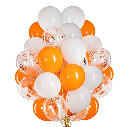 Image of We Moment 12 Inch Orange and White Confetti Balloons for Orange and White Party Decorations,Pack of 50