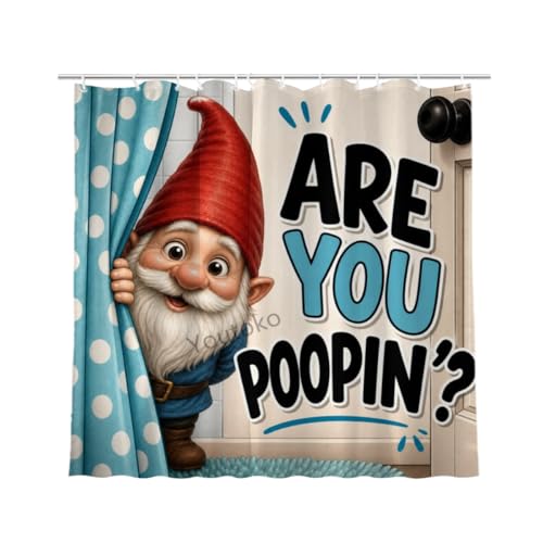Youtoko Funny Gnome Shower Curtain are You Poopin Humorous Pet Animal Themed 72x72 with 12 Hooks Waterproof Washable Polyester Bathroom Decor