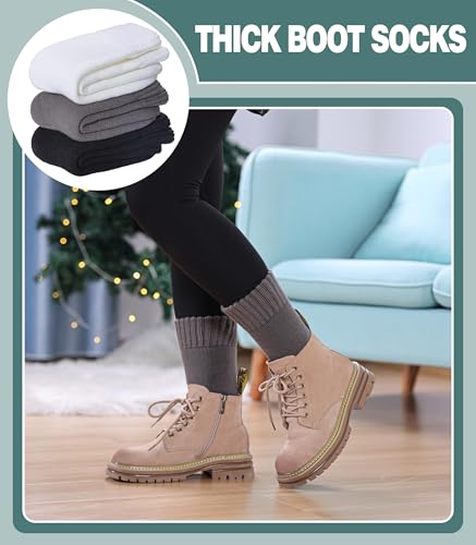 3 Pairs Thermal Wool Socks, Winter Socks Warm Long Socks, Unisex Merino Wool Winter Socks, Warm Winter Extra Thick Insulated Heated Ski Crew Boot Socks for Cold Weather (3)