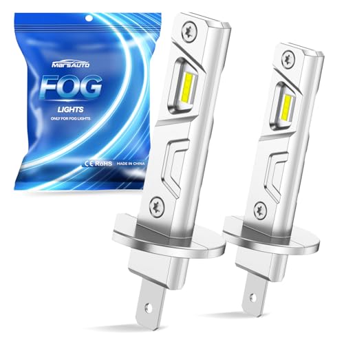 Marsauto H1 Fog Light Bulb, 600% High Bright H1 Fog Lights, 6500K White Strong Penetration, 50000 HRS+ Lifespan, Upgraded 1:1 Mni Size Led Bulb for Car, Truck, SUV, Powersports Turn Signal Assemblies