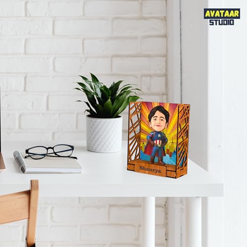 Image of Personalized Gift for Kids, Friends Character Caricature Photo Frame Unique Design Customized Gift for Children, Return Gift Idea (Captain America, Box)