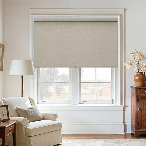 Oatmeal 100% Blackout Roller Shades for Window Room Darkening Thermal Insulated UV Protection Cordless Free-Stop Window Blinds for Bedroom Home Office Door Protect Privacy 52" W x 72" H