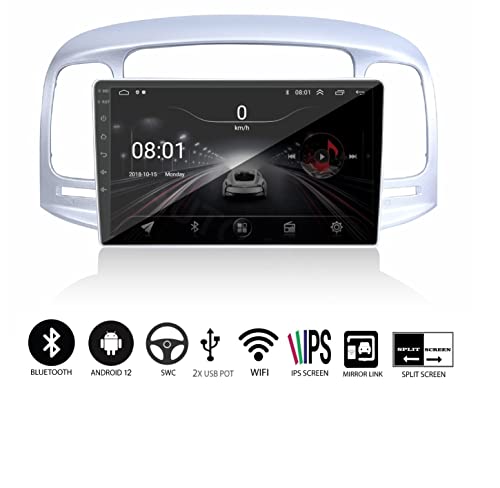 Image of AUTO SNAP 9 Inches 22cm Touch Screen Android 12 Gorilla Glass IPS Display Car Stereo with 2GB RAM /16 GB ROM GPS /Wi-Fi /Navigation /Steering Wheel Controls Mirror Link Compatible for Hyundai Old Verna