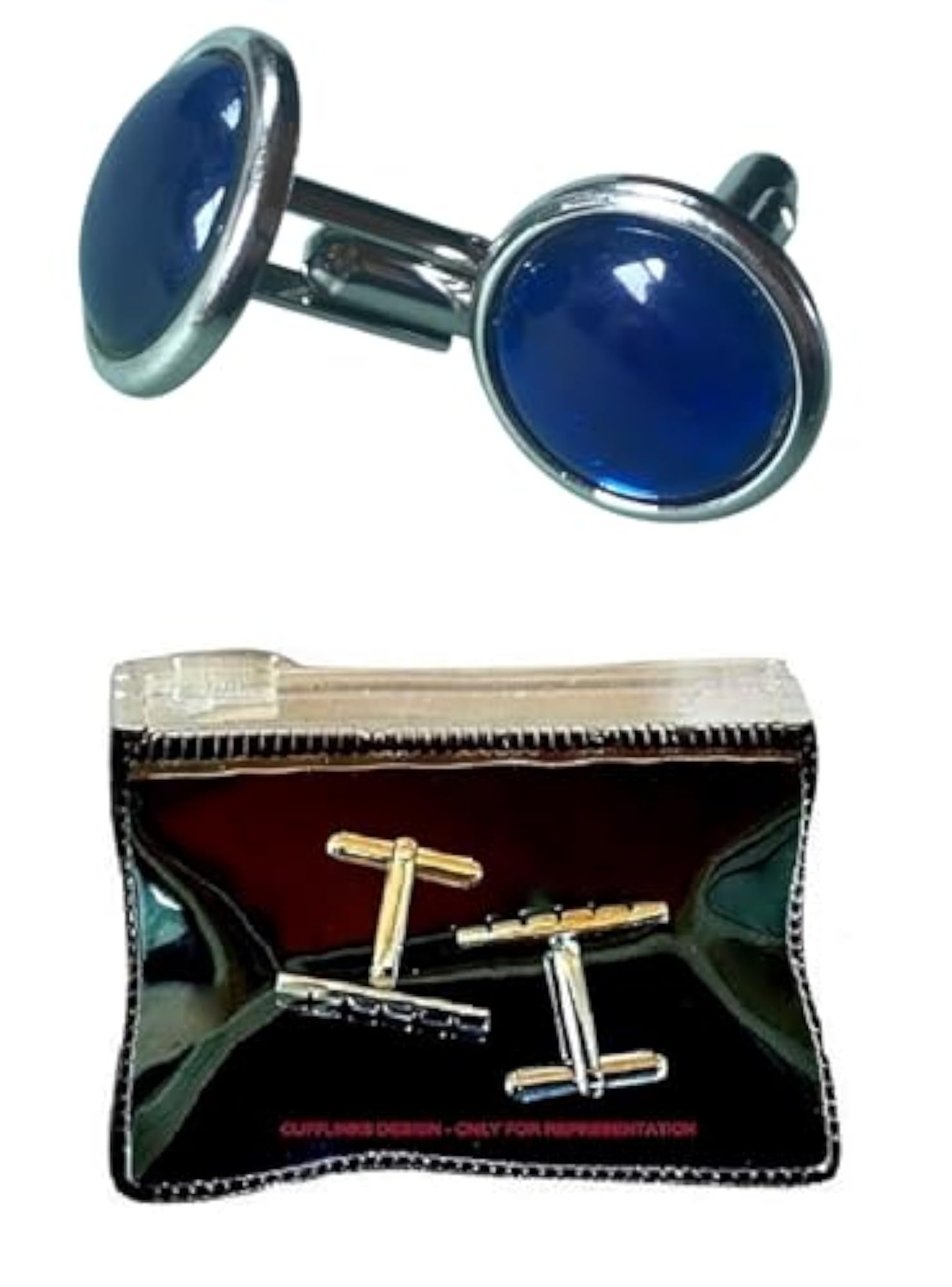 Men's Navy Blue Brass Cufflinks, Stylish Formal Accessory