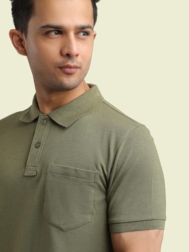 Image of Rupa Bumchums Men Super Combed Cotton Solid Half Sleeve Club Collar Polo Regular Fit T-Shirt with Chest Pocket