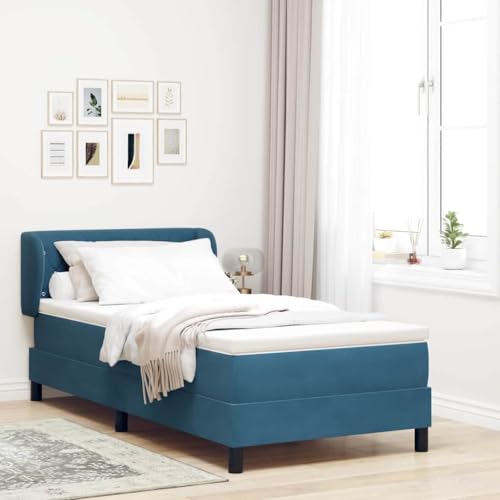 ACAGALA Cama con somier con colchón de 90 x 190 cm, cama tapizada de terciopelo, cama individual con botón de cristal, cabecero acolchado, marco de cama con somier, patas de apoyo reforzadas, color