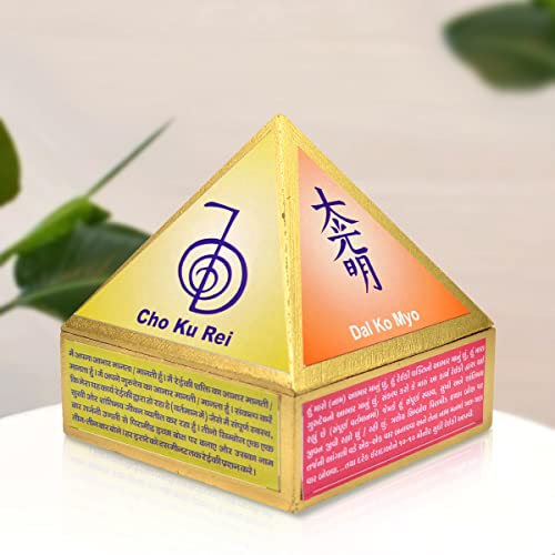 Image of Reiki Crystal Products Cho Ku Rei Wooden Pyramid Wish Box Reiki Symbol Crystal Grid Box Size 10.1 cm (4 inch) for Reiki Wish Healing and Crystal Healing Wish Box