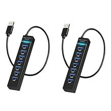 2 Pack 7 Ports USB Hub, Multiple Port USB Adapter with Indictor Light, High Speed Data Transmission Docking Station, Compatible with Mouse, Keyboard, Printer, Windows, MacOS, Linux