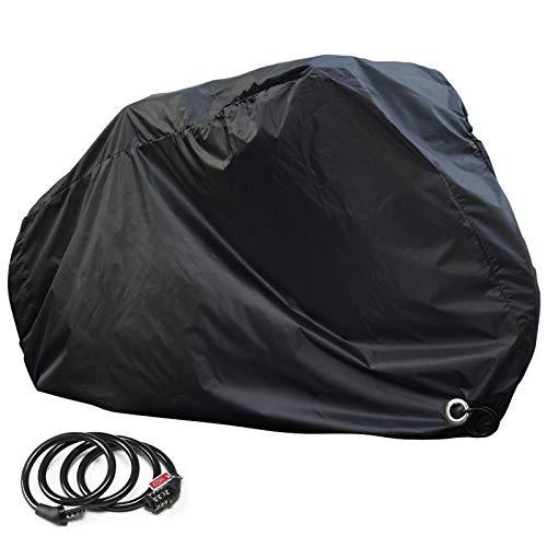 PAMASE Waterproof Bicycle Cover for 2 Bikes Outdoor Storage with Free Lock - 190T Polyester Cloth - Rain Sun Protection & Anti-UV-Black