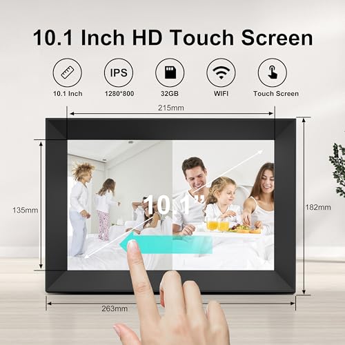Frameo Cyfrowa ramka na zdjęcia 10,1 cala WiFi, ekran dotykowy IPS 1280 x 800, udostępnianie zdjęć lub filmów wideo za pomocą aplikacji Frameo, automatyczne obracanie, Dzień Matki na Dzień Matki