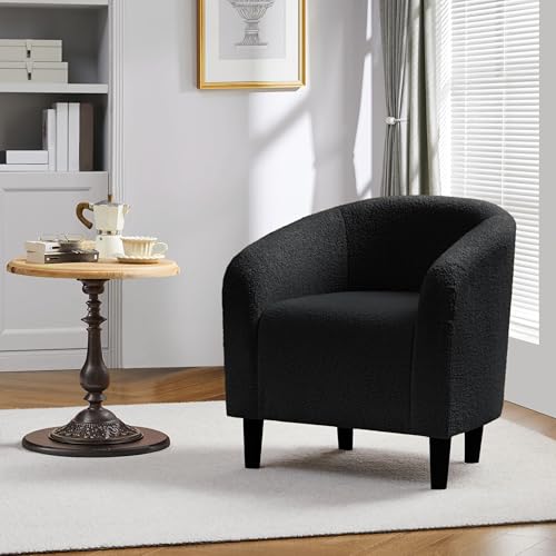Image of Yaheetech Sherpa Accent Chairs, Compact Furry Barrel Chairs with a Curved Silhouette for Small Spaces, Living Room, Bedroom, Black