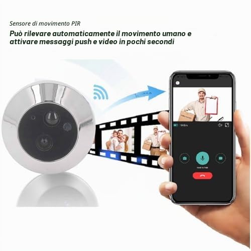 Videocamera Spioncino Wireless 1080P Citofono con Visione Notturna da 120 Gradi Visualizzatore Digitale della Porta con Monitor a Colori da 4,3 Pollici, Connessione WiFi,