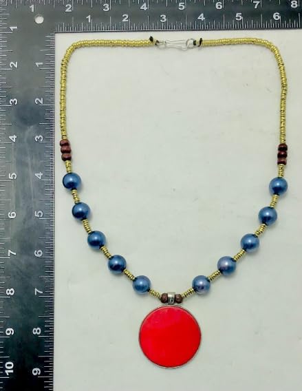 Metal and Wooden Beaded Chain Pendant Necklace | Handmade Light Weight Pendant Necklace | Ethnic Beaded Boho Bohemian Jewelry | Rustic Vintage Tribal Costume Jewelry | Traditional Bold Afghan Indian Jewelry for Women | Statement Gypsy Nomadic Vintage Jewelry