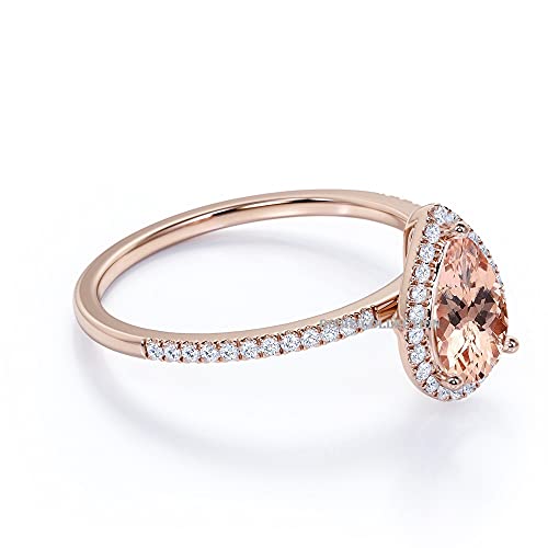 Pear Shape Morganite and Simulated Diamond Halo Engagement Ring in Rose Gold Over 925 Silver3