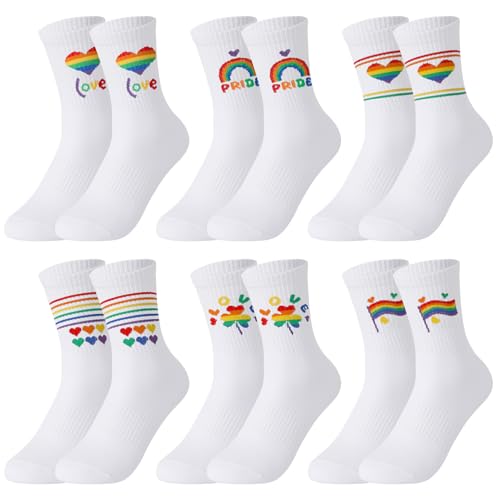 Utensilsto 6 Paar Regenbogen Socken,Rainbow Tennissocken 39-42 LGBTQ Party Socken Bunte Unisex Crew Tennissocken
