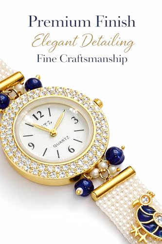 Image of Kashmiri Bracelet Watch for Women Stylish | Pearl Strap Jewellery Watch with Blue Bird Design | Ethnic Wrist Watch for Girls | Wedding, Festive & Gift