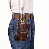 PHYZNIX EL JEFE Leather Beer Holster for Belt, Hands-Free Drink Holder, Fits 12oz Cans & Bottles, Western Cowboy Accessories for Men