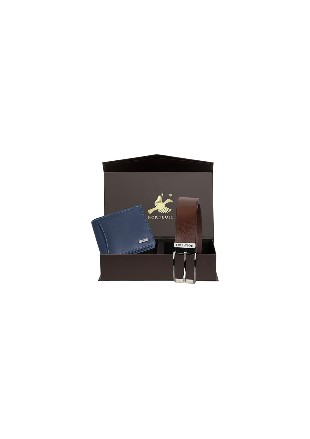 HORNBULL Men's Combo Blue Wallet and Brown Belt Gift Hamper | Stylish Wallet For Men With RFID Security | Gift Combo BW92181