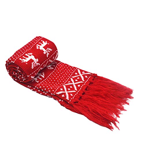 BESPORTBLE - Bufanda de Navidad de punto con copos de nieve, renos, alce, flecos, suéter de vacaciones, invierno, cálido, bufanda, disfraz de Navidad para mujeres y niñas Cover
