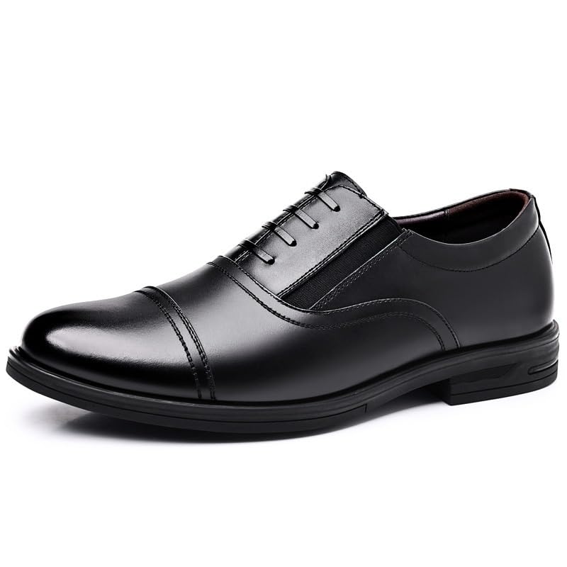 Formal Shoes for Men Slip On Round Toe PU Leather Cap Toe Oxford Shoes Anti-Slip Slip Resistant Block Heel Non Slip Low Top Working