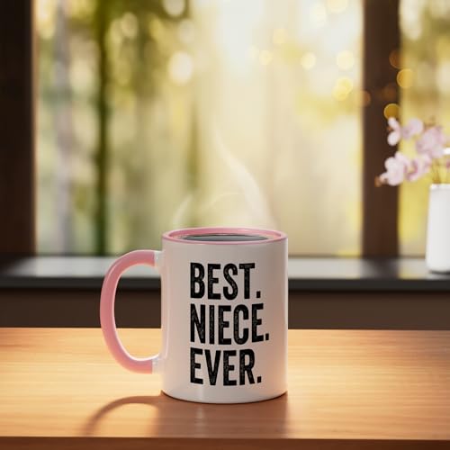 Taza de cerámica para sobrina rosa y blanca miniatura 3