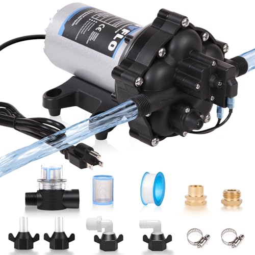 Upgraded 110V AC Fresh Water Pump, 7GPM 70PSI, Five Chamber Self-Priming Diaphragm Pump with Heavy Duty Pressure Switch & Strainer for RV, Marine，Home Water System, Irrigating & Industrial Settings