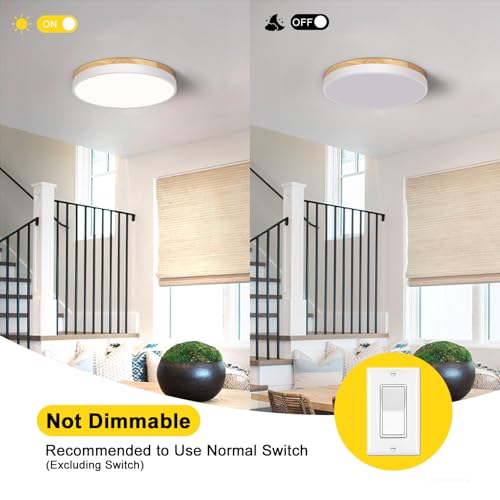 Image of Modern Wood White Flush Mount Ceiling Light 11.81 Inch