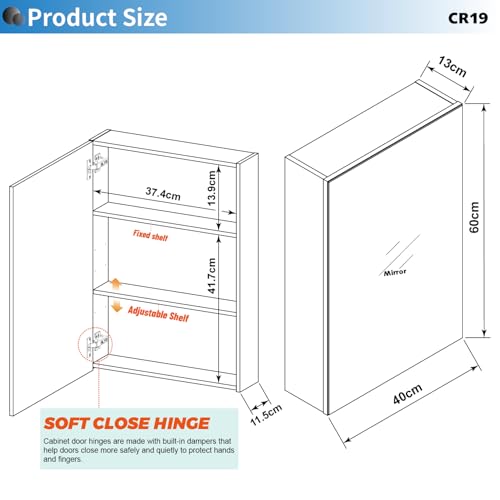 Panana Wall Mounted Bathroom Medicine Cabinet with Mirror, Single Mirrored Door, Adjustable Storage Shelves, Bathroom Wall Storage Organizer (White, 15.7x23.6 inch)