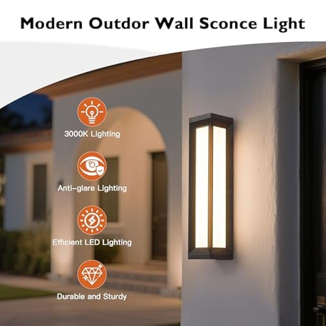Exterior Lighting Fixtures, 25.6 Waterproof Outside Lights for House, 3000K LED Large Outdoor Sconces Wall Lighting, Long Outdoor Wall Sconce, Black Grey Lamps for Front Porch Garage Patio
