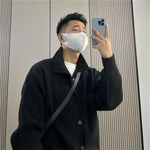 Men Sweater Korean Solid Color Long Sleeve Top Harajuku Cashmere Knit Cardigan Sweaters3