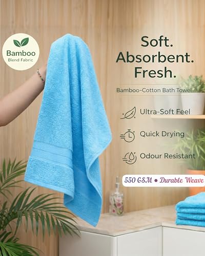 Image of Premium Bamboo Bath Towel, 550 GSM, Ultra-Soft, Quick-Drying, 3X More Absorbent (Sky Blue)