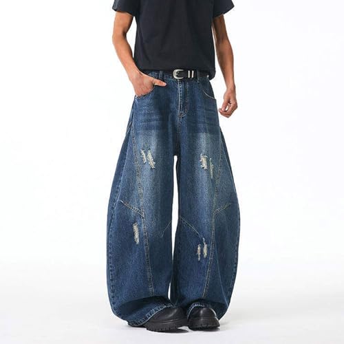 Zeiyignr Men's Irregular Sutures Y2k Hip Hop Baggy Jeans Distressed Wide Leg Denim Pants Casual Loose Fit Trousers Streetwear2
