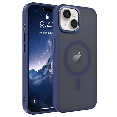 Image of Magnetic iPhone 15 case,Compatible with Magsafe, Military-Grade Protection,Slim Translucent Matte Shockproof with Anti-Scratch Anti-Fingerprint Phone Cover (Dark Blue, iPhone 15)