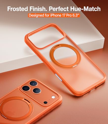 Image of TORRAS Upgrade 360 Magnetic Stand for iPhone 17 PRO Case, Fit for MagSafe | Mil-Grade Protection, Camera Control Button, Slim Soft Edge Translucent Back for iPhone 17Pro 6.3 inch, Orange