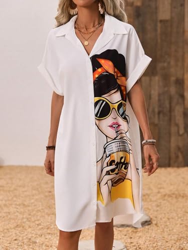Image of Women's Graphic Print T-Shirt Dress | Stylish Oversized Longline T-Shirt for Women & Girls | Casual Printed Long Top | Trendy Beach & Resort Wear Western One Piece Dress (25 D-1 BLACK-2XL)