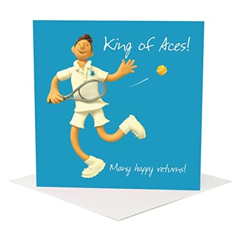 Holy Mackerel King of Aces, a tennis themed Erica Sturla 15cm square male birthday card for dad, mum, uncle, brother, son, nephew, friend, from Blank inside for your message Cover