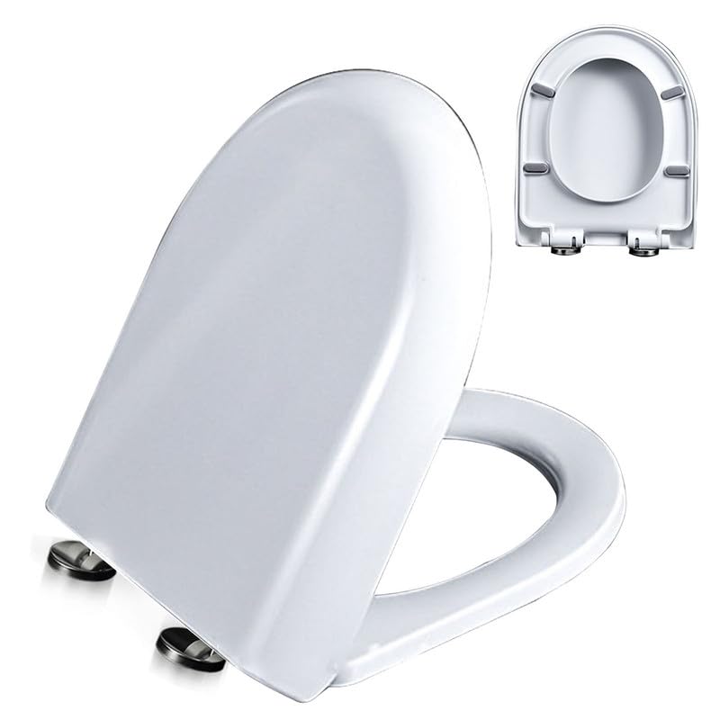 Tapa WC Universal, Asiento para Inodoro, Asiento de Inodoro en Forma de D/U, Tapa de Inodoro de Cierre Suave Lento,Bisagras Ajustables,Desmontaje Rápido,Fácil de Limpiar,UF, 02F, 44x36cm