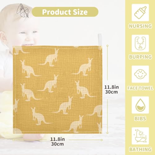 Image of vvfelixl Kangaroo Australia Animals Baby Burp Cloths Baby Muslin Washcloths for Boys Girls Cotton Baby Face Towel for Newborn Infants Soft and Absorbent 11.8 X 11.8 in, 5 Pack