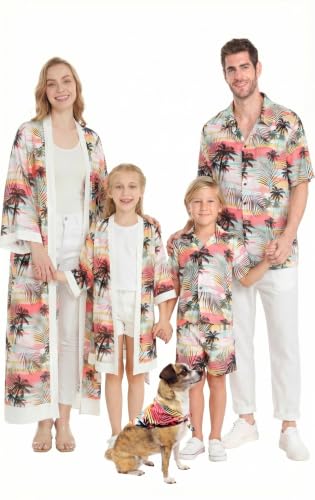 Image of Hawaii Hangover Family Matching Hawaiian Clothes, Neon Sunset Pink | Family Matching Hawaiian Clothes, Neon Sunset Pink, lightweight rayon, machine washable, tropical floral print, luaus