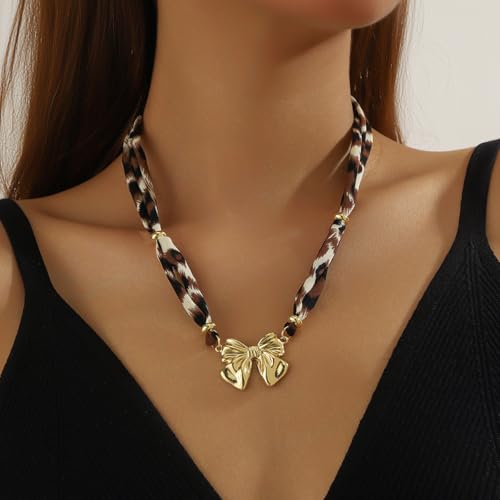 NIQIPOK Scarf Necklace with Charm Boho Bandana Necklace Layered Leopard Choker Necklaces Gold Starfish Pendant Necklaces Beach Holiday Jewelry for Women3