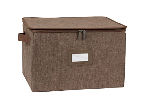 Covermates Keepsakes China Cups and Coffee Mugs Storage Box – Stackable, Reinforced Handles, China Storage, Brown Heather