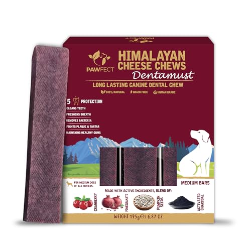 Pawfect Dentamust Himalayan Yak Chews with Cranberry & Pomegranate for Medium Dogs - Long Lasting Dog Chews with Superfoods - All Natural, MultiFunctional Dog Treats - Pack of 3 (195g/6.88oz)