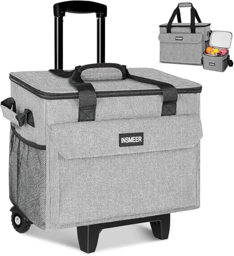 INSMEER Sac isotherme à roulettes avec mini sac à déjeuner, capacité de 35 L, sac isotherme pliable avec roulettes, chariot chariot portable 2 en 1, sac...