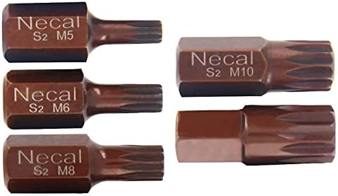 Auniwaig Torx Screwdriver Bits 12 Point Spline, 10mm Hex Shank S2 Alloy Steel No-magnetic 1.18-Inch Length Screwdriver Bits M5 M6 M8 M10 M12 30mm Length 5Pcs