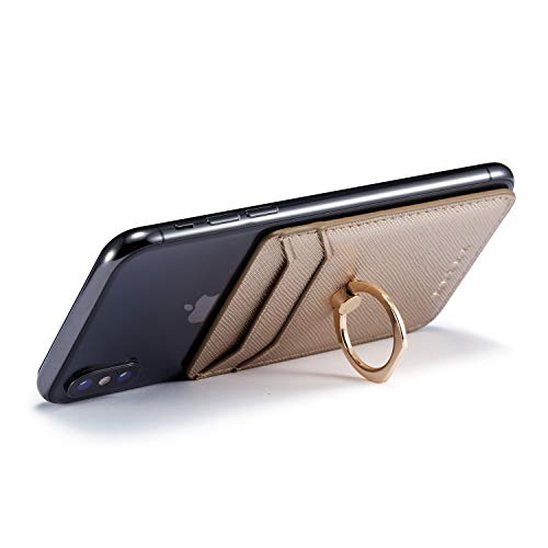 TOPWOOZU Card Holder for Back of Phone Adhesive RFID Ring Stand Cell Phone Wallet Case Stick On Credit Pocket for iPhone/Android/All Smartphones